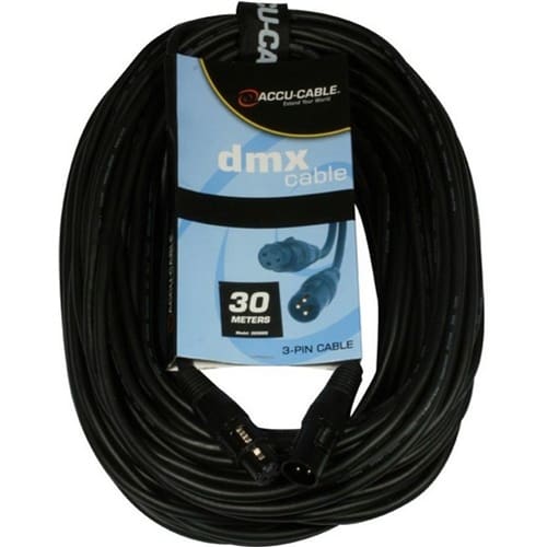 Accu-Cable DMX kabel met 3-pins XLR connectoren, 30 meter _Uit assortiment J&H licht en geluid