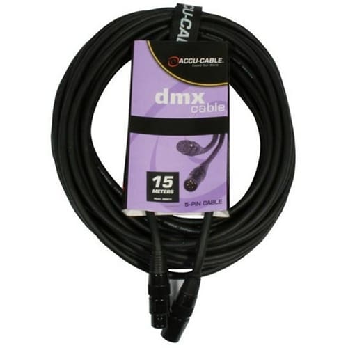 Accu-Cable DMX kabel met 5-pins XLR connectoren, 15 meter _Uit assortiment J&H licht en geluid