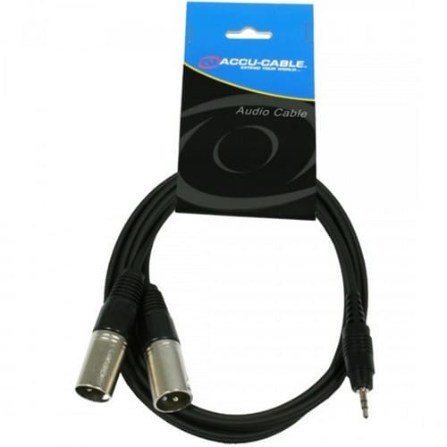 Accu-Cable 3,5mm MiniJack stereo male – 2 x XLR male verloopkabel, 3 meter _Uit assortiment J&H licht en geluid