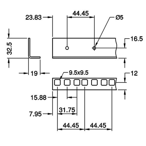 Stalen rackprofiel, enkel, zwart, 3 gaten per eenheid (stuk van 1.70 mtr), Penn Elcom _Uit assortiment J&H licht en geluid 3