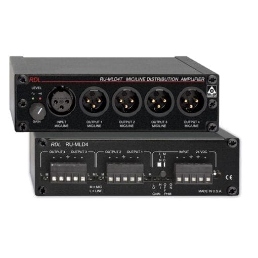 RDL RU-MLD4T – mic/line distribution amplifier _Uit assortiment J&H licht en geluid