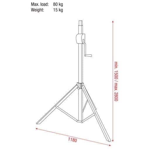 Showtec Basic 2800 Wind-Up statief, max. 280 cm / 80 kg _Uit assortiment J&H licht en geluid 4