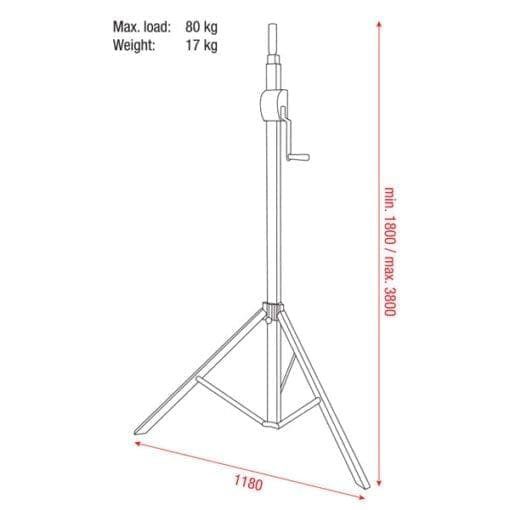 Showtec Basic 3800 Wind-Up statief, max. 380 cm / 80 kg Entertainment- verlichting J&H licht en geluid 4