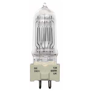 GE T26 lamp, 230V/650W, GY9.5 fitting GY 9.5 lampen J&H licht en geluid