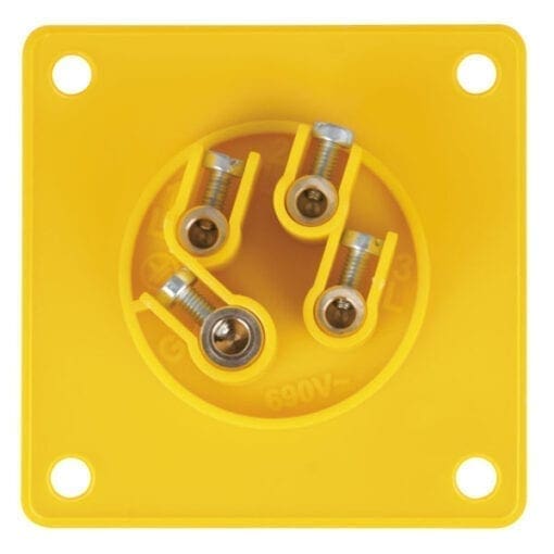 Showtec 4-pins CEE male chassis 110V/16A – IP44 (geel) Aansluitingen 110V J&H licht en geluid 2