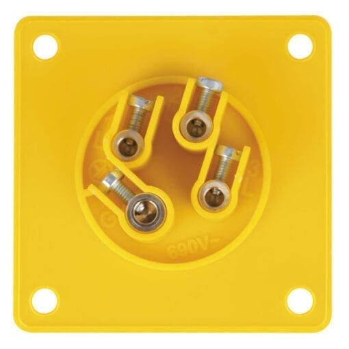 Showtec 4-pins CEE female chassis 110V/16A – IP44 (geel) Aansluitingen 110V J&H licht en geluid 2