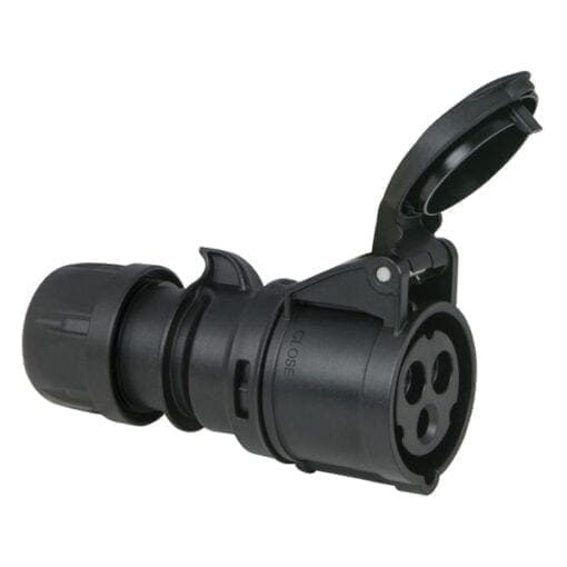 Showtec 3-polige CEE ‘Turbo Twist’ female connector 240V/16A – IP44 (zwart) Aansluitingen 240 V J&H licht en geluid