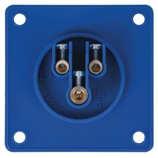 Showtec 3-polige CEE male chassis – IP44 (blauw) Aansluitingen 240 V J&H licht en geluid 2
