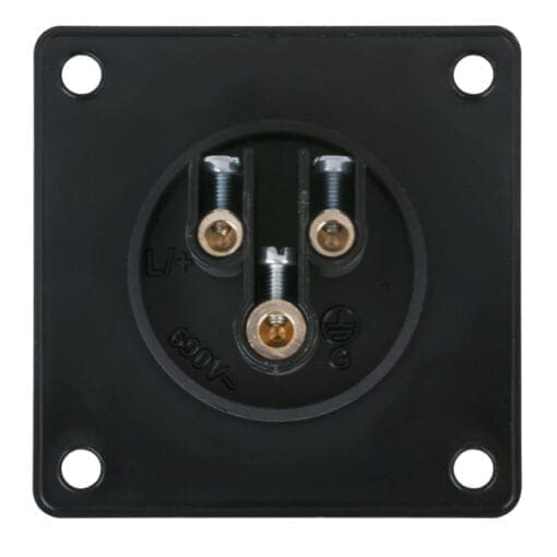Showtec 3-polige CEE male chassis – IP44 (zwart) Aansluitingen 240 V J&H licht en geluid 2