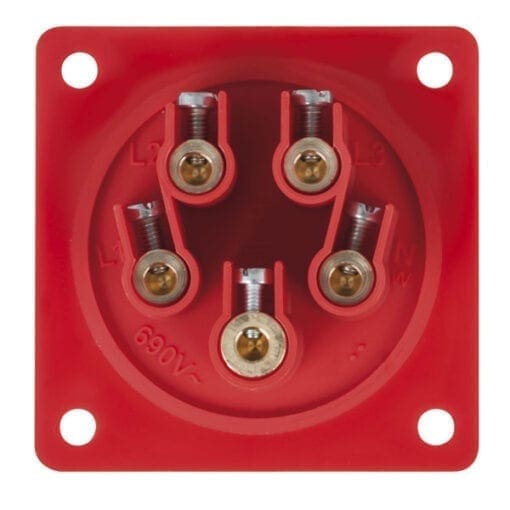 Showtec 5-polige CEE male chassis 16A – IP44 (rood) Aansluitingen 400 V J&H licht en geluid 2