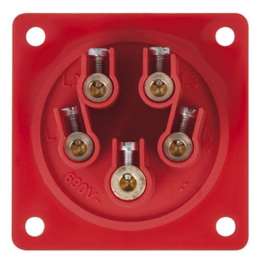 Showtec 5-polige CEE male chassis 32A – IP44 (rood) Aansluitingen 400 V J&H licht en geluid 2
