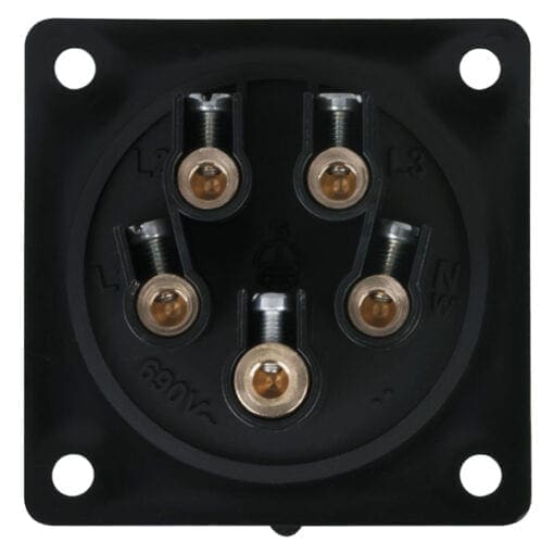 Showtec 5-polige CEE male chassis 32A – IP44 (zwart) Aansluitingen 400 V J&H licht en geluid 2