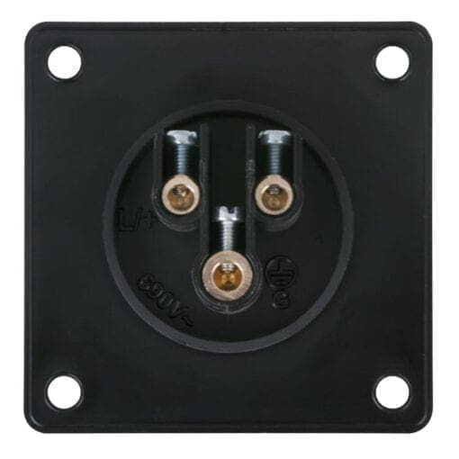 Showtec 3-polige CEE female chassis – IP44 (zwart) Aansluitingen 240 V J&H licht en geluid 2