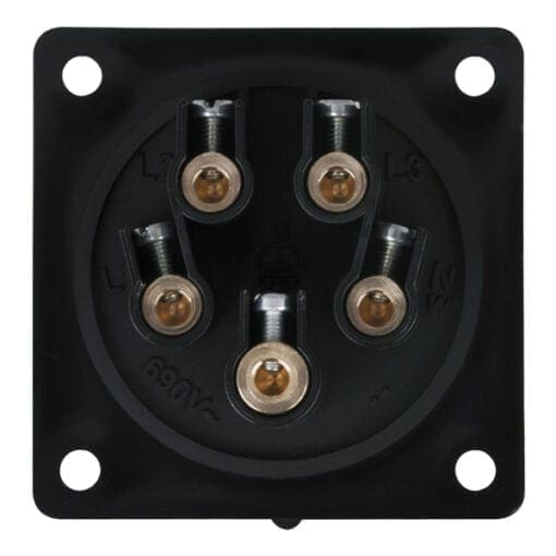 Showtec 5-polige CEE female chassis 32A – IP44 (zwart) Aansluitingen 400 V J&H licht en geluid 2