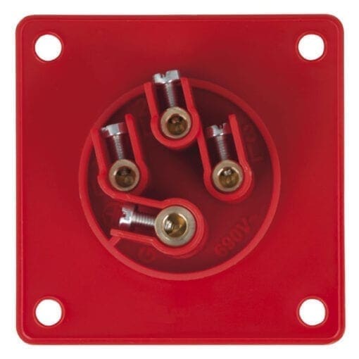 Showtec 4-polige CEE male chassis 16A – IP44 (rood) Aansluitingen 400 V J&H licht en geluid 2