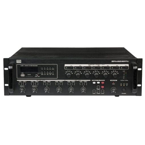 DAP ZPA-6240TU – 100V zone versterker / mixer / media-player / tuner (240 Watt) 100 volt en installatie J&H licht en geluid