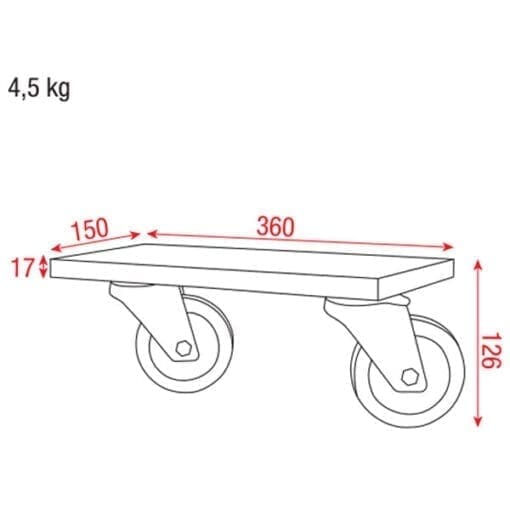 DAP Wielenset voor Stackcase 360mm breed Diverse kisten UCA J&H licht en geluid 3