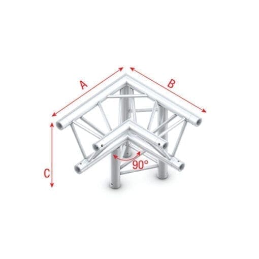 Showtec DT22-012 3-weg truss koppelstuk Apex Down, Hoek 90 + Rechts omlaag Deco-driehoek J&H licht en geluid