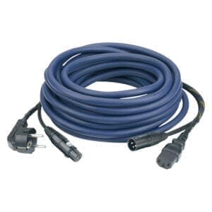 DAP Audio Power/Signaal kabel Schuko male – IEC female & XLR female – XLR male, 10 meter (blauw) Gecombineerde stroom- en audiosignaalkabels J&H licht en geluid