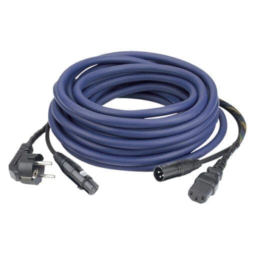 DAP Audio Power/Signaal kabel Schuko male – IEC female & XLR female – XLR male, 15 meter (blauw) Gecombineerde stroom- en audiosignaalkabels J&H licht en geluid