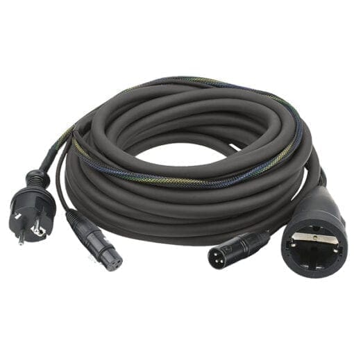 DAP Audio Power/Signaal kabel Schuko male – Schuko female & XLR female – XLR male, 15 meter (zwart) Gecombineerde stroom- en audiosignaalkabels J&H licht en geluid