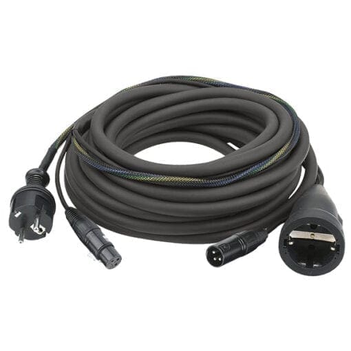 DAP Audio Power/Signaal kabel Schuko male – Schuko female & XLR female – XLR male, 20 meter (zwart) Gecombineerde stroom- en audiosignaalkabels J&H licht en geluid