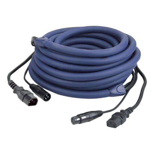DAP IEC verlengkabel + DMX kabel, 10 meter (blauw) Gecombineerde stroom- en lichtsignaalkabels J&H licht en geluid