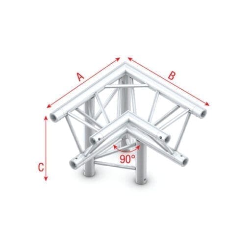 Showtec PT30-013 3-weg truss koppelstuk Apex Down, Hoek 90 + Links omlaag Podium en rigging J&H licht en geluid