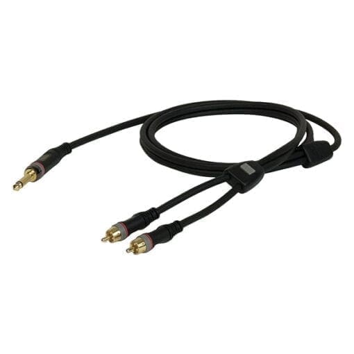 DAP 1 x 2-pins Jack – 2 x RCA male Coax kabel 6mm (0,75 meter) _Uit assortiment J&H licht en geluid