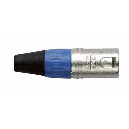 DAP N-CON 3-polige XLR male connector, Nikkel, blauwe eindkap Aansluitingen en connectoren J&H licht en geluid