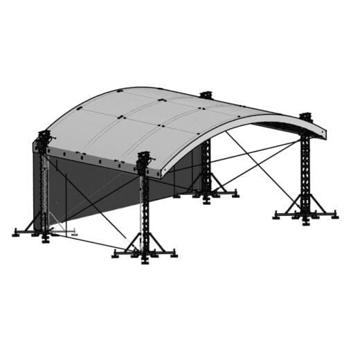 Milos MR1T Roofsystem 10x6m incl canopy Podium en rigging J&H licht en geluid
